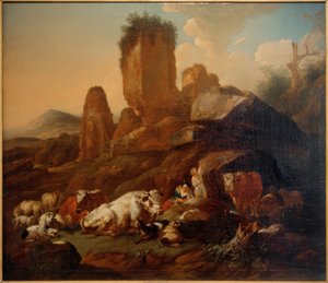 Pastora e gado em repouso de Johann Heinrich Roos
