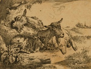 Duas cabras e um cabrito de Johann Heinrich Roos