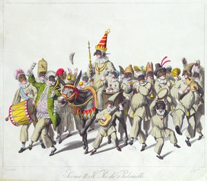 Procissão do Rei Punch durante o Carnaval Romano, início do século XIX (gravura a cores) de Johann Heinrich Stuermer