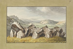 Um Círculo de Pedra Pré-histórico sobre um Monte, uma Paisagem Extensiva Além, em meados do século XIX, 18º aniversário. de Johann Heinrich Wilhelm Tischbein