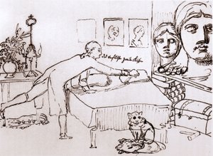 Johann Wolfgang Von Goethe em sua casa na Via del Corso, em Roma. Desenho de Johann Heinrich Wilhelm Tischbein (1751-1829) (também chamado Goethe-Tischbein ou Goethe Tischbein). sd. Século XVIII.