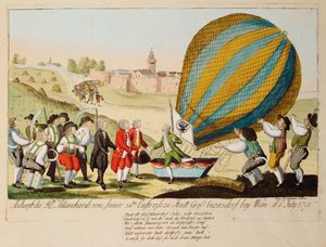 Regresso de M. Blanchard da sua 38ª viagem aérea ... (gravura) de Johann Hieronymus Loeschenkohl