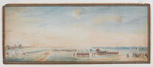 Infantaria britânica, infantaria nativa e perfuração de cavalaria nativa fora do Forte St George, Madras de Johann Jacob Ludewig Rothmeyer
