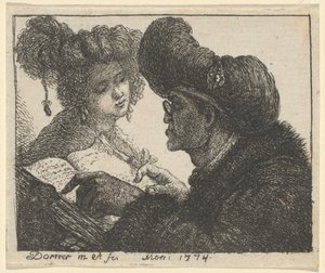 Um homem de turbante lendo para uma jovem de Johann Jakob Dorner the Elder