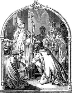 Batismo do líder saxão Widukind Ilustração da história do povo alemão por E. Duller, 1840