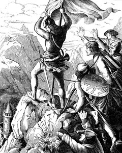 Otto I da Baviera impede a derrota do Imperador perto de Verona Ilustração da Geschichte des deutschen Volkes de E. Duller, 1840