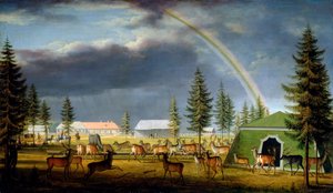 O zoológico no Gatchina Palace Park, 1792. de Johann Jakob Mettenleiter