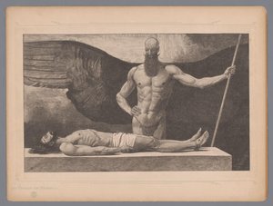 Cristo no sarcófago com um anjo Der Triumph der Finsternis (título no objeto) Sete representações místicas (título da série) de Johann Jakob Weber