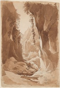 Penhascos pendendo de um desfiladeiro perto de Sorrento (reto) de Johann Joachim Faber