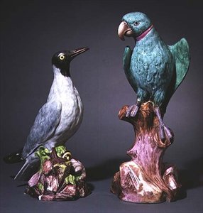 Augustus Rex Meissen figuras de uma andorinha-do-mar e de um periquito (porcelana)