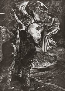 Macbeth e Banquo conhecem as três bruxas, século XX (gravura) de Johann Joseph Aarts