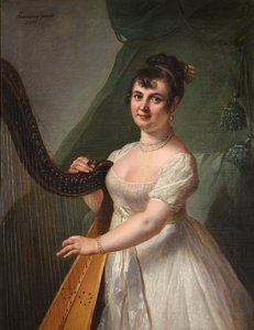 Retrato de Anne Rose Debas, Mme. Delaroche, tocando harpa de Johann Julius Heinsius