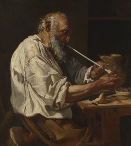 Velho camponês acendendo um cachimbo, c.1660 (óleo sobre tela)