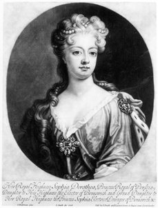 Sophia Dorothea, Rainha da Prússia, gravada por John Smith, 1706 de Johann Leonhard Hirschmann