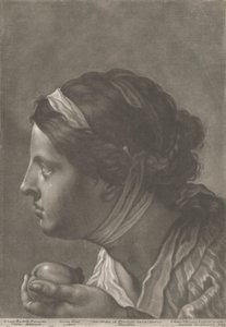 Retrato de uma mulher a segurar fruta