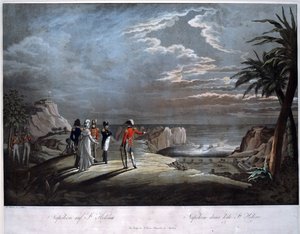 Napoleão Bonaparte na ilha de Santa Helena - Rugendas, Johann Lorenz, o Jovem (1775-1826) - Aquatint - 47x58 - Colecção Privada