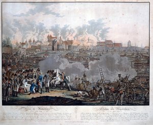 A Batalha de Ratisbon em 23 de Abril de 1809 (bataille de Ratisbonne ou Regensburg) - Rugendas, Johann Lorenz, o Jovem (1775-1826) - 1809 - Aquatint - 54,6x65,4 - Colecção Privada