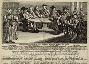 Conversa entre 7 nações envolvidas na guerra em um café, 1757 de Johann Lorenz Rugendas the Elder