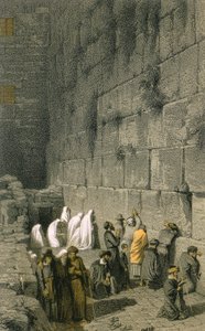 O Muro das Lamentações em Jerusalém. Gravura colorida de Bernatz et alii - Steinkopk JF Editore