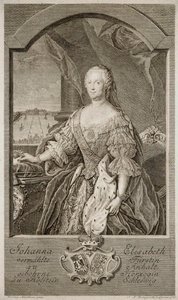 Retrato de Johanna-Elizabeth, Electress of Anhalt-Zerbst 1712-1760, Mãe de Catarina II, 1756. de Johann Martin Bernigeroth