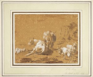 Paisagem com vacas e cabras de Johann Melchior Roos
