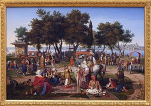 Água doce da Ásia a Constantinopla (actualmente Istambul, Turquia). Pintura de Johann Michael Wittmer (1802-1880), óleo sobre tela de Johann Michael Wittmer