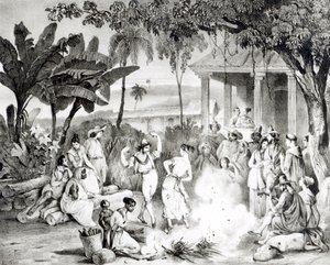 Dança Landu, gravada por Victor Adam e Monthellier (litho) (foto bw) de Johann Moritz Rugendas