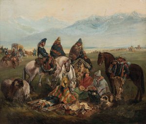 Spanish: Huasos maulinos Huasos from Maule Region de Johann Moritz Rugendas