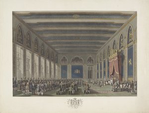 Inauguração dos Estados Gerais pelo Rei Guilherme I em Bruxelas a 21 de Setembro de 1815
Doze pratos da chegada e inauguração de William I em Bruxelas e as batalhas de Quatre-Bras e Waterloo em 1815 (título da série) de Johann Nepomuk Gibèle (possibly)