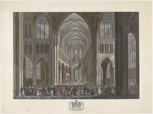 Inauguração do Rei Guilherme I na Igreja de St Gudula, em Bruxelas, a 21 de Setembro de 1815
Doze pratos da chegada e inauguração de William I em Bruxelas e as batalhas de Quatre-Bras e Waterloo em 1815 (título da série) de Johann Nepomuk Gibèle (possibly)