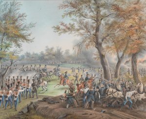 Batalha em Zalesie perto de Biala Podlaska em outubro de 1812, c. 1912.