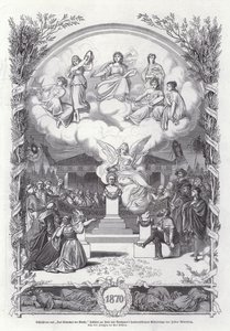 Cena final de O Despertar das Artes, celebração do centenário do aniversário de Beethoven, de Julius Rodenberg (gravura) de Johann Paul Adolf Kiessling