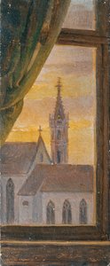 Ver através de uma janela de uma torre de igreja gótica de Johann Peter Krafft
