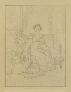 Desenho de contorno de uma mãe com quatro filhos de Johann Peter Krafft