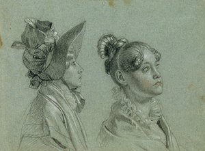 Dois estudos femininos para "Retorno do imperador Franz de Pressburg" de Johann Peter Krafft