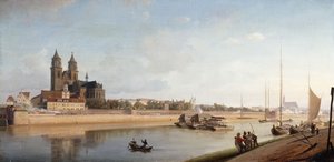 Magdeburgo nas margens do rio Elba - vista do leste para o oeste; Magdeburgo no Elba; Vista de leste a oeste, 1853
