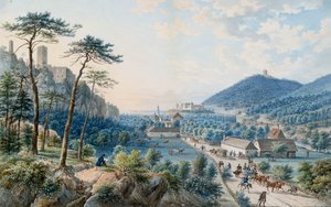 Vista do Palácio Weilburg em Baden perto de Viena de Johann Raulino