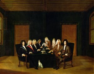 Os plenipotenciários no Congresso de Baden, setembro de 1714 de Johann Rudolph the Elder Huber