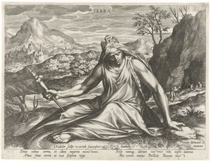 Terra personificada pela deusa Cibele Terra (título no objeto) Os quatro elementos como figuras mitológicas (título da série) de Johann Sadeler (I)