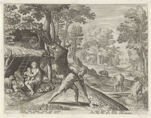 Adão e Eva a trabalhar fora do Paraíso Terrestre
História da família de Caim / Sobre boas e más obras (título da série)
Boni et mali scientia (título da série) de Johann Sadeler (I)