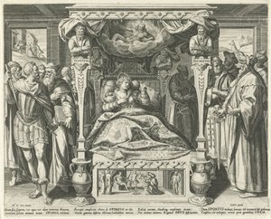 Cama com Bruid van Christus Hooglied van Solomon (título da série) Song of Songs (título da série) de Johann Sadeler (I)