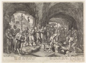 Enterro de Adão História da família de Set / Julgando o bom e o ruim (título da série) Bonorum et Malorum consensio (título da série) de Johann Sadeler (I)