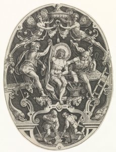 Cristo abriu a porta dos soldados Passie van Christus (título da série) A Paixão de Cristo, Nossa Redenção (título da série) de Johann Sadeler (I)
