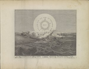Primeiro dia da criação: separação da luz e da escuridão
Criação do mundo (título da série)
Theatrum Biblicum Hoc Est Historiae Sacrae Veteris et Novi Testamenti Tabulis Aeneis Expressae (título da série) de Johann Sadeler (I)