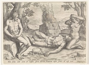 Eva chora a morte sobre Abel
História de Caim e Abel (título da série) de Johann Sadeler (I)