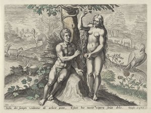 Eva seduz Adão A Queda do Homem (título da série) de Johann Sadeler (I)