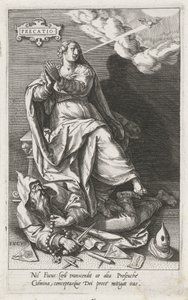 A Oração (Precatio) Vence a Hipocrisia (Fucus) Precatio (título no objeto) As virtudes vencem os vícios (título da série) de Johann Sadeler (I)
