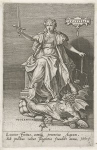 A Justiça (Justitia ) supera a Violência (Violentia)
Justificação (título sobre o objecto)
Virtudes vencem vícios (título da série) de Johann Sadeler (I)