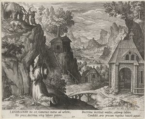 São Landelinus como um eremita Eremitas (título da série) Oraculum Anachoreticum (título da série) de Johann Sadeler (I)