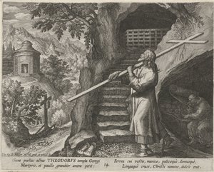 São Teodoro Tiro como ermitão
A vida virtuosa dos ermitãos (título da série)
Trophaeum vitae solitariae (título da série) de Johann Sadeler (I)